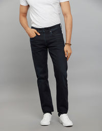 Dark Blue 5 Pocket Mid-Rise Slim Straight Fit Classic Stretch Jeans