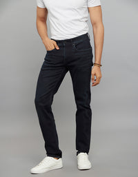 Dark Blue 5 Pocket Mid-Rise Slim Straight Fit Classic Stretch Jeans