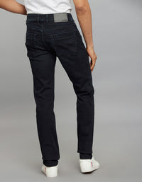 Dark Blue 5 Pocket Mid-Rise Slim Straight Fit Classic Stretch Jeans