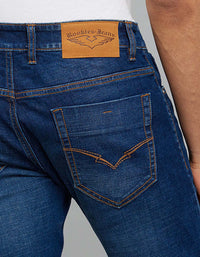 Dark Blue 5 Pocket Mid-Rise Slim Straight Fit Classic Stretch Jeans