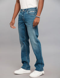 Medium Blue 5 Pocket Midrise, Comfort And Straight Fit Stretch Jeans