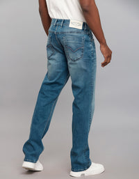 Medium Blue 5 Pocket Midrise, Comfort And Straight Fit Stretch Jeans