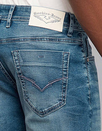 Medium Blue 5 Pocket Midrise, Comfort And Straight Fit Stretch Jeans