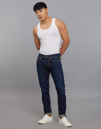 Dark Blue 5 Pocket Low-Rise Tapered Ankle Length Stretch Jeans