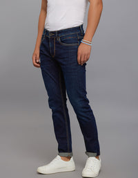 Dark Blue 5 Pocket Low-Rise Tapered Ankle Length Stretch Jeans