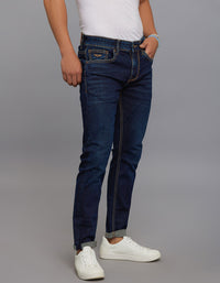 Dark Blue 5 Pocket Low-Rise Tapered Ankle Length Stretch Jeans