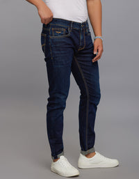 Dark Blue 5 Pocket Low-Rise Tapered Ankle Length Stretch Jeans