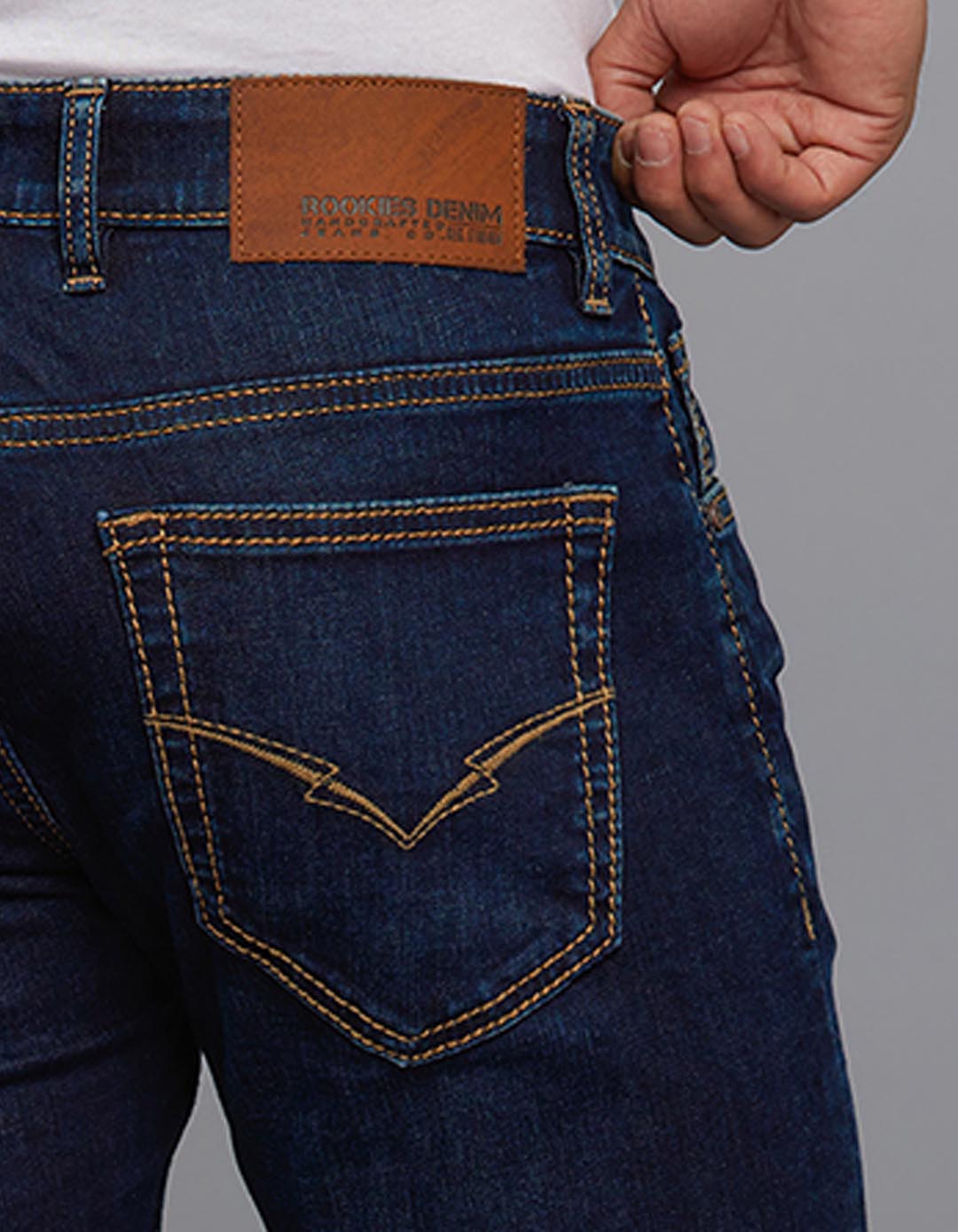 Dark Blue 5 Pocket Low-Rise Tapered Ankle Length Stretch Jeans