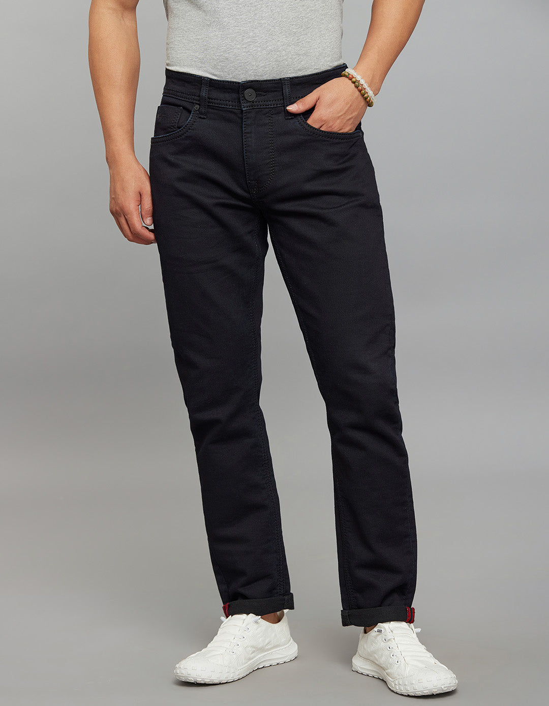Dark Blue 5 Pocket Low-Rise Ankle Length Knit Stretch Jeans
