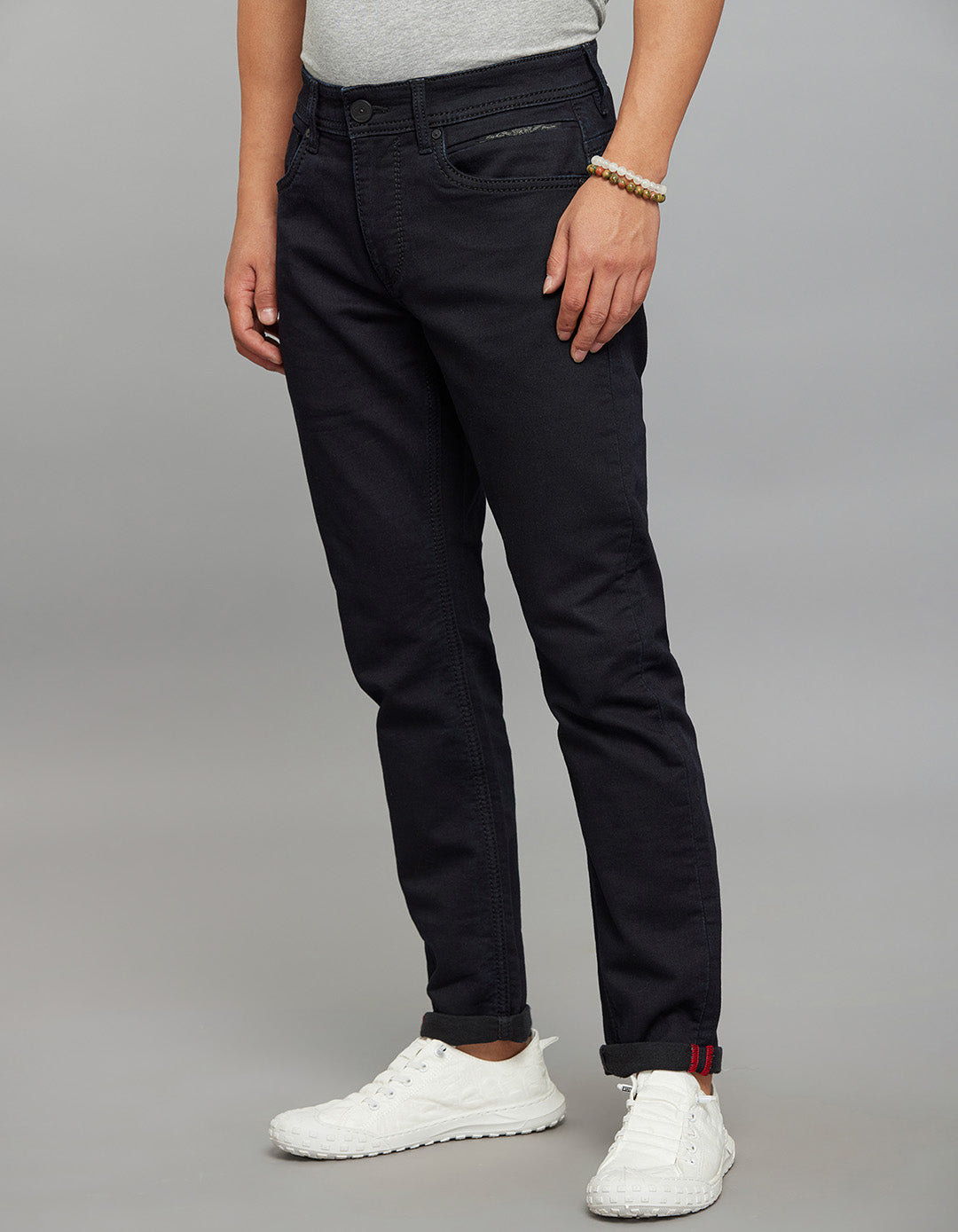Dark Blue 5 Pocket Low-Rise Ankle Length Knit Stretch Jeans