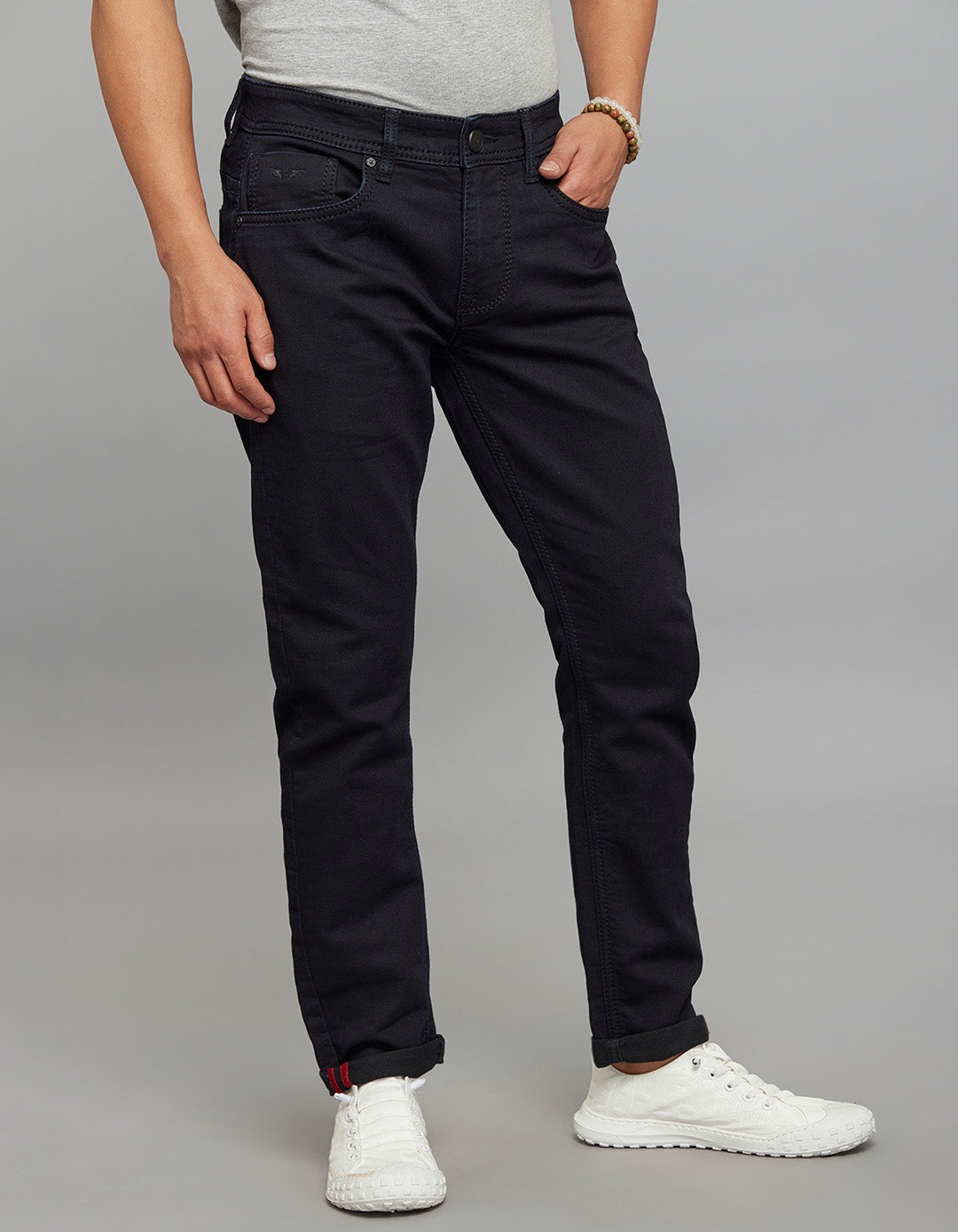 Dark Blue 5 Pocket Low-Rise Ankle Length Knit Stretch Jeans