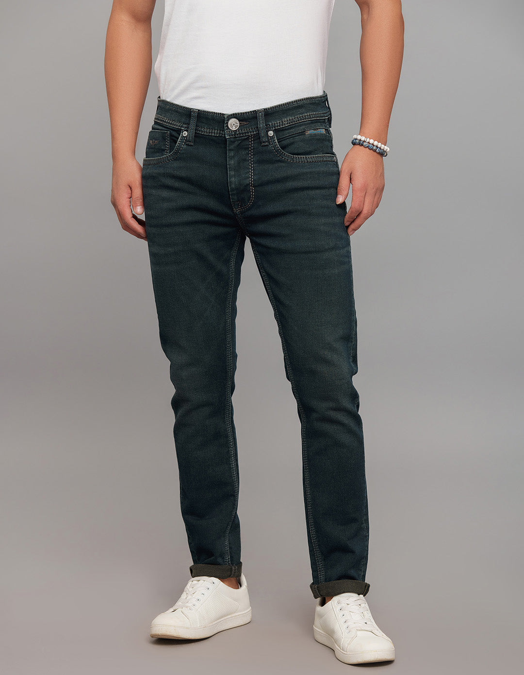 Dark Blue 5 Pocket Low-Rise Ankle Length Knit Stretch Jeans