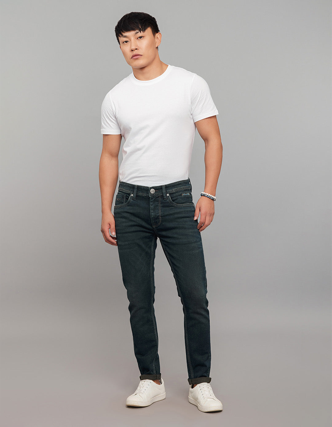 Dark Blue 5 Pocket Low-Rise Ankle Length Knit Stretch Jeans