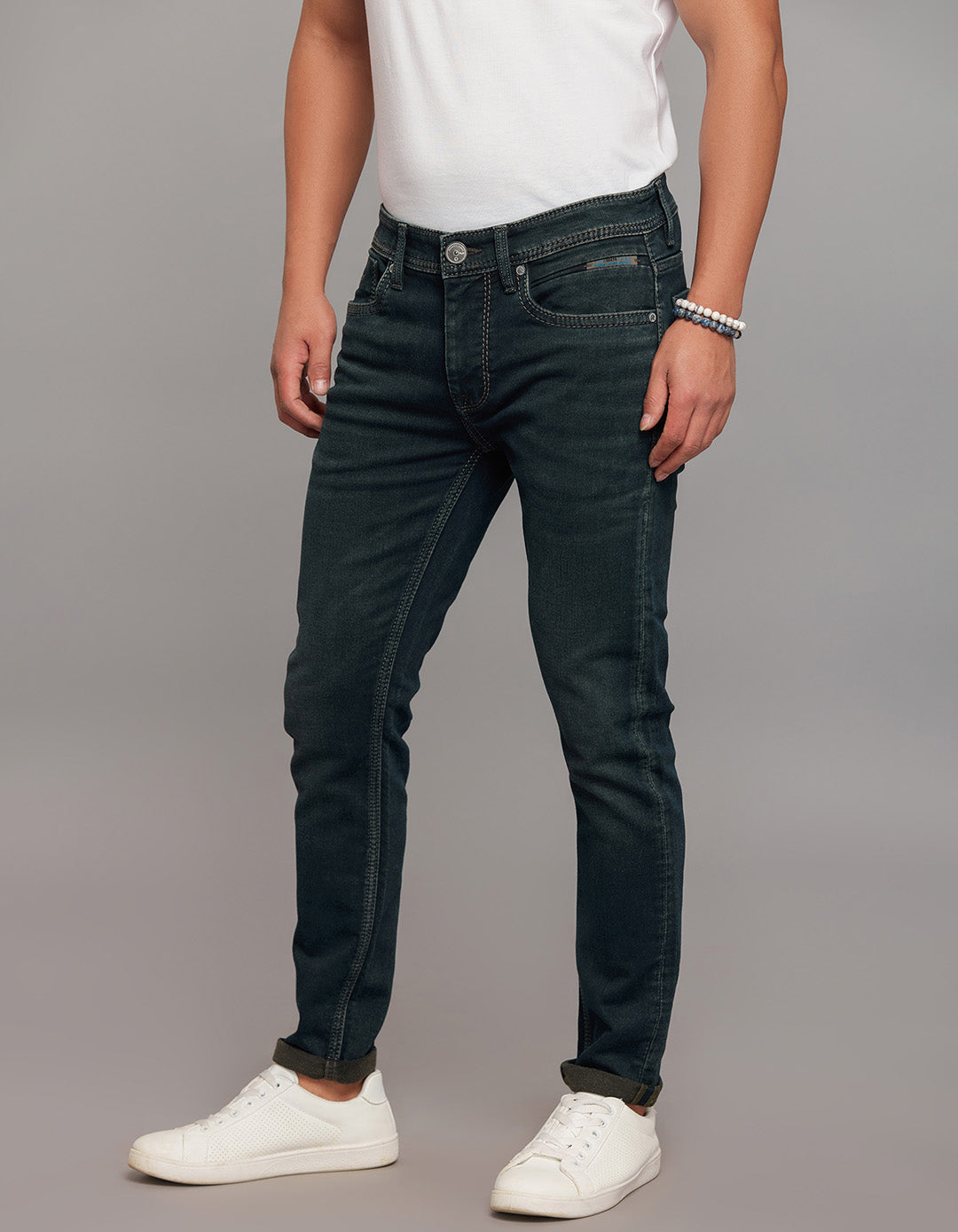 Dark Blue 5 Pocket Low-Rise Ankle Length Knit Stretch Jeans
