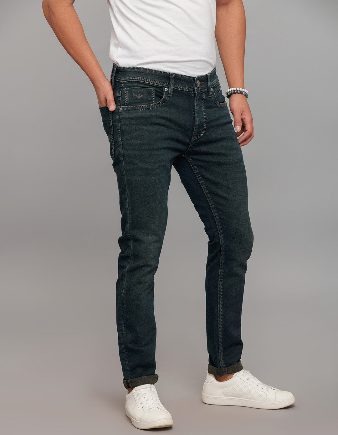 Dark Blue 5 Pocket Low-Rise Ankle Length Knit Stretch Jeans