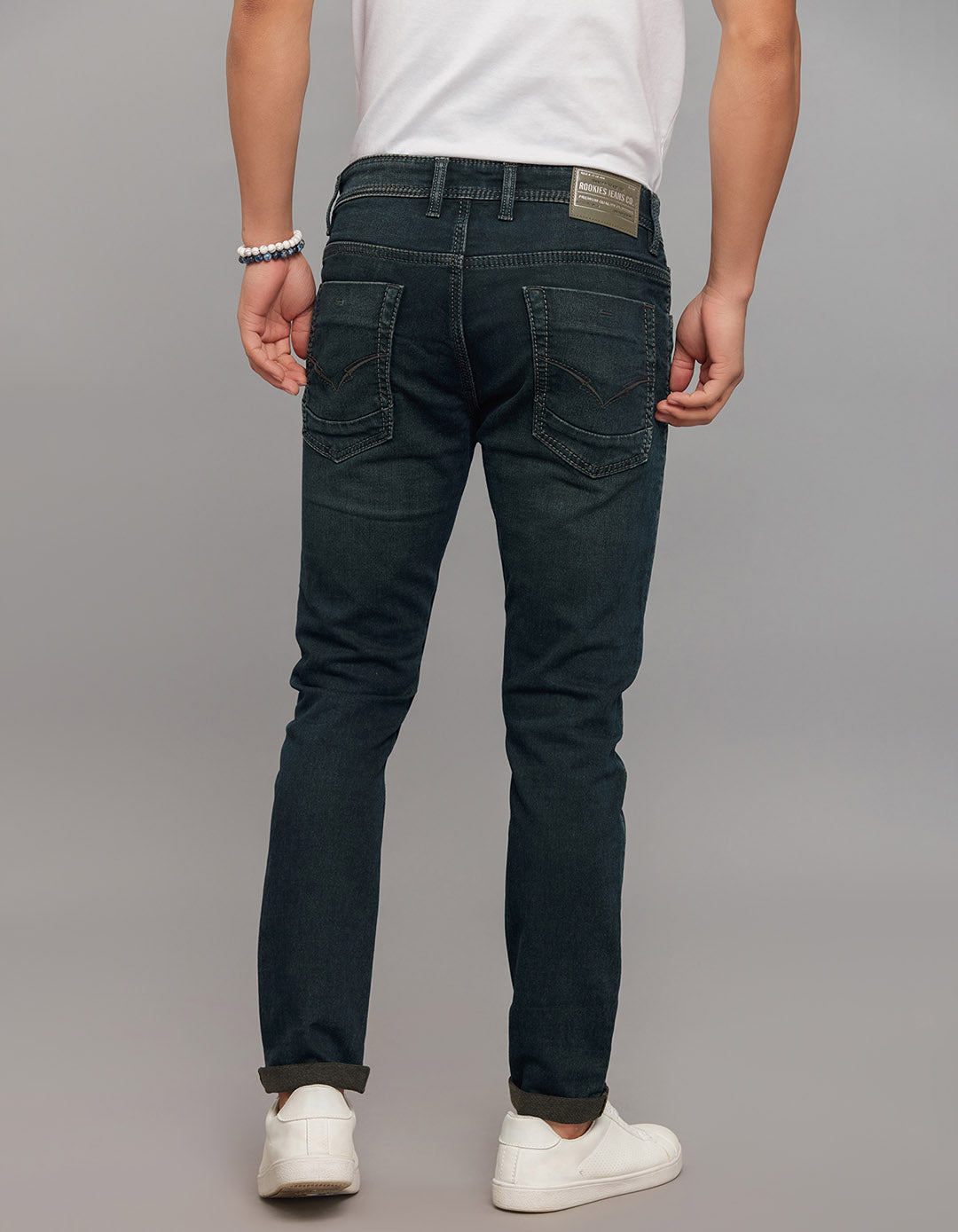 Dark Blue 5 Pocket Low-Rise Ankle Length Knit Stretch Jeans
