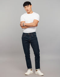 Dark Blue 5 Pocket Low-Rise Tapered Ankle Length Knit Denim Jeans