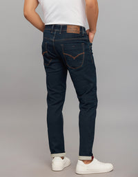 Dark Blue 5 Pocket Low-Rise Tapered Ankle Length Knit Denim Jeans