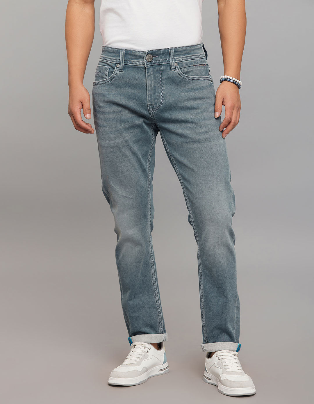 Petrol 5 Pocket Low-Rise Tapered Ankle Length Knit Denim Jeans