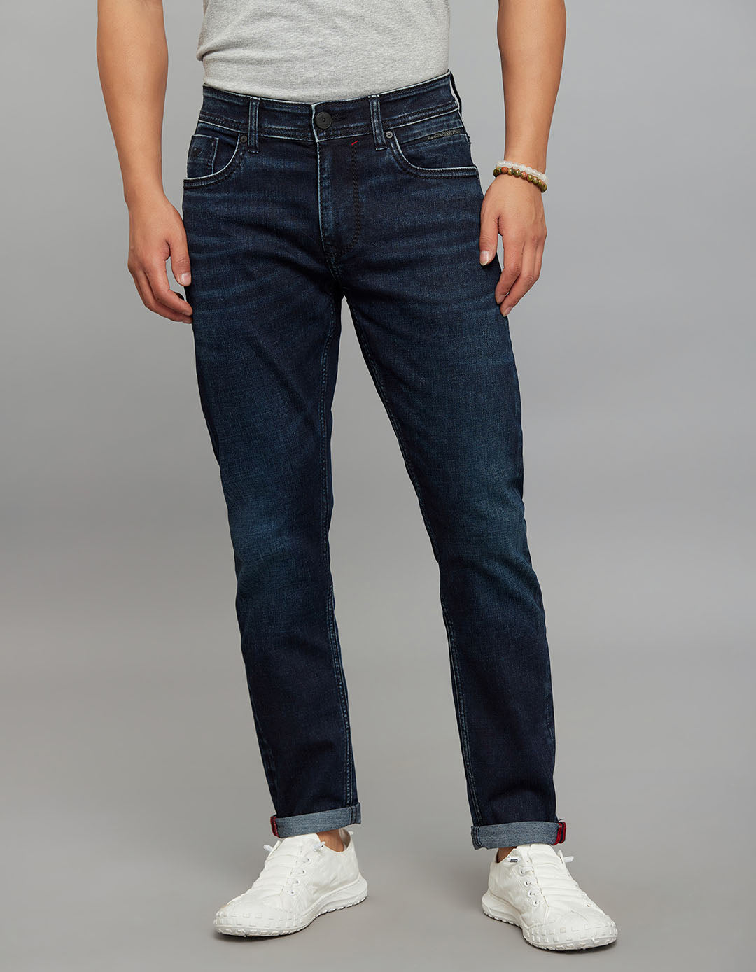 Dark Blue 5 Pocket Low-Rise Ankle Length Stretch Jeans