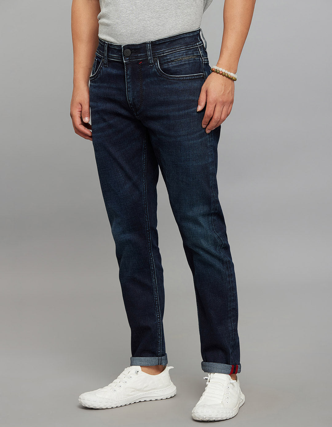 Dark Blue 5 Pocket Low-Rise Ankle Length Stretch Jeans