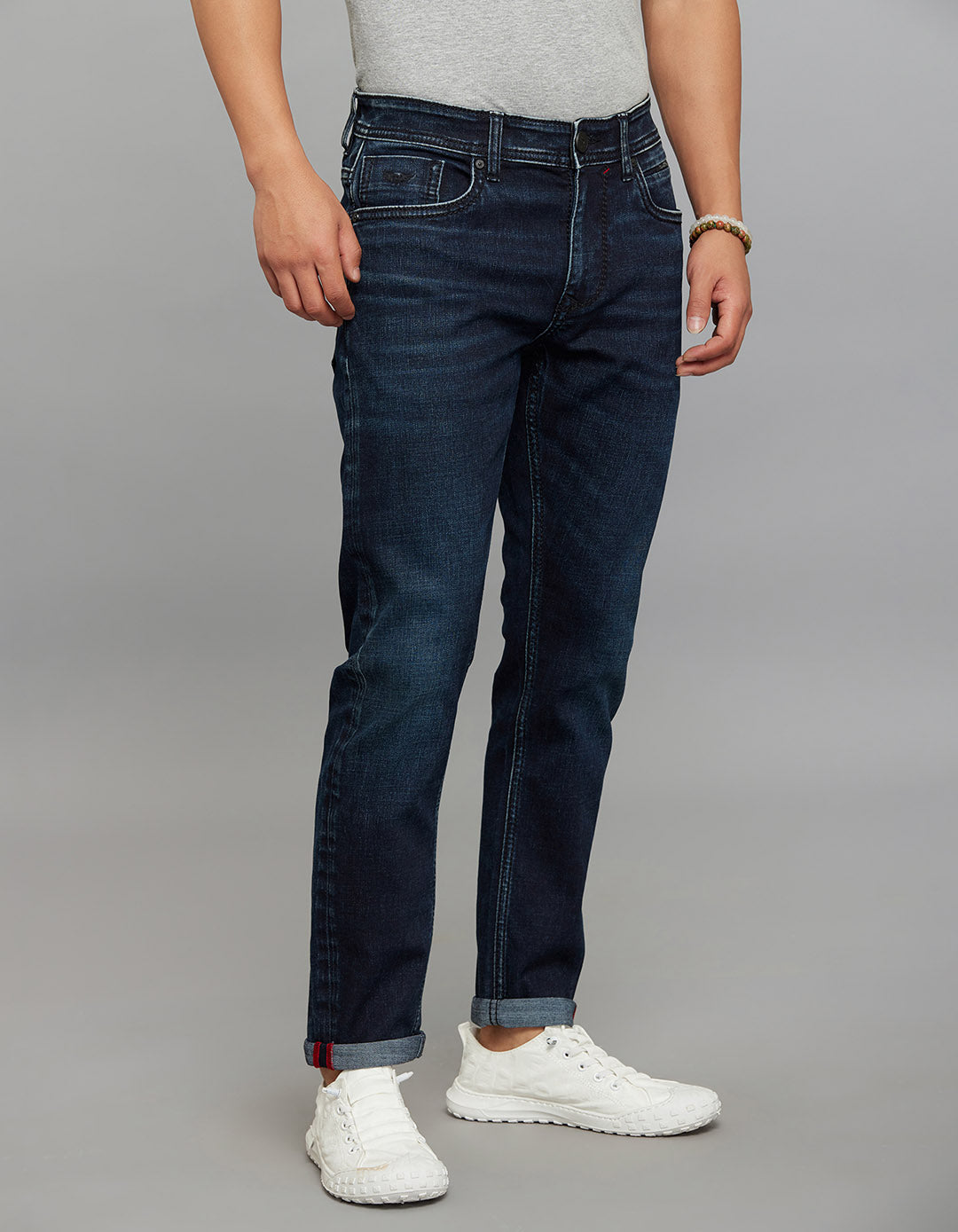 Dark Blue 5 Pocket Low-Rise Ankle Length Stretch Jeans