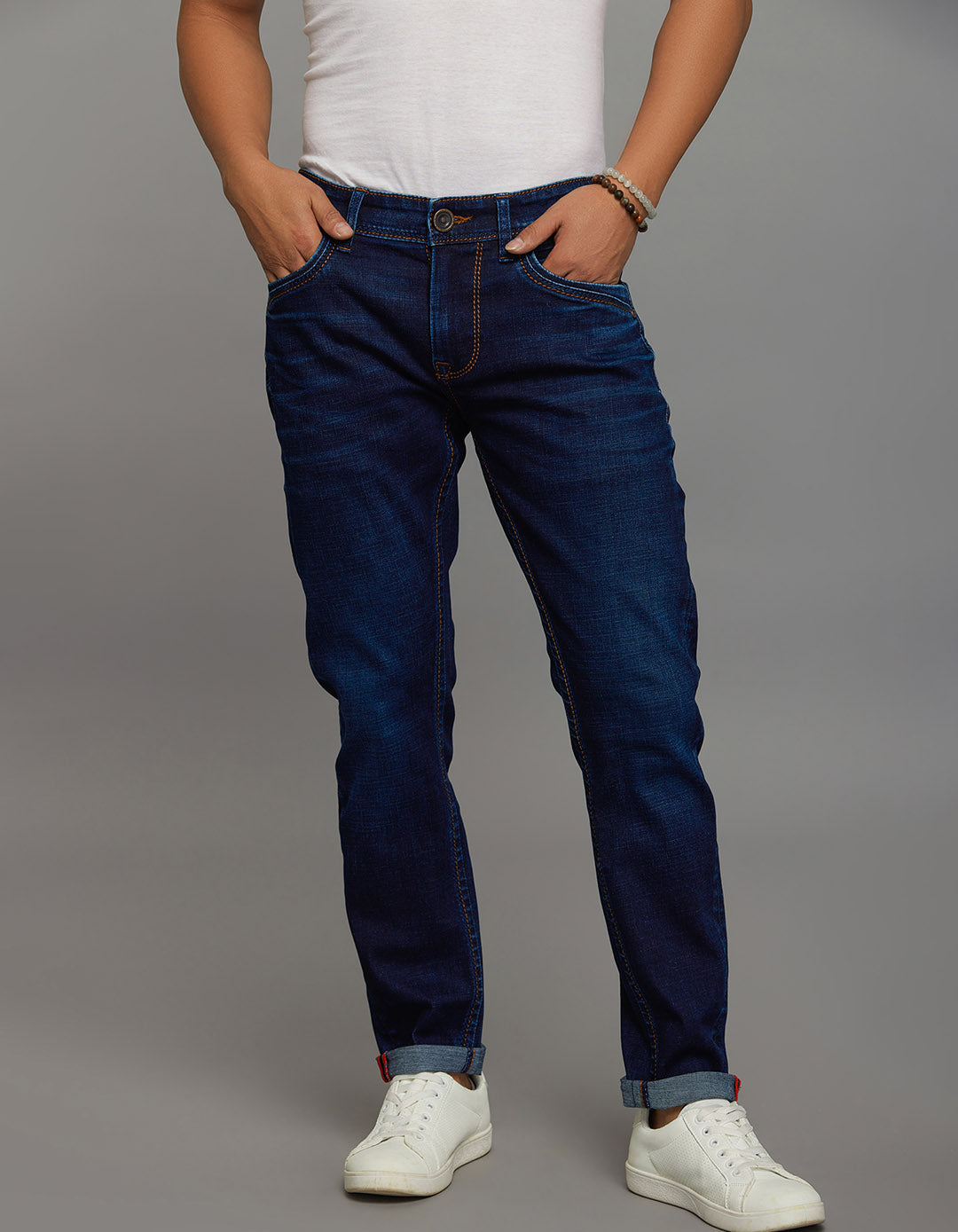 Dark Blue 5 Pocket Low-Rise Ankle Length Stretch Jeans