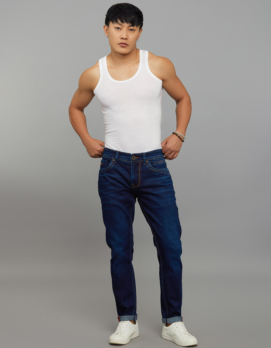 Dark Blue 5 Pocket Low-Rise Ankle Length Stretch Jeans