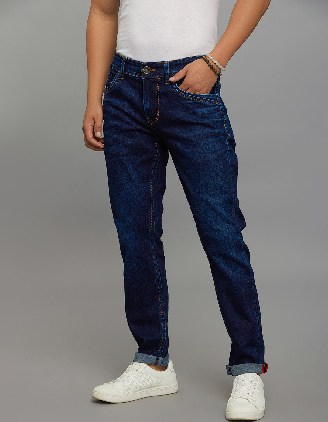Dark Blue 5 Pocket Low-Rise Ankle Length Stretch Jeans