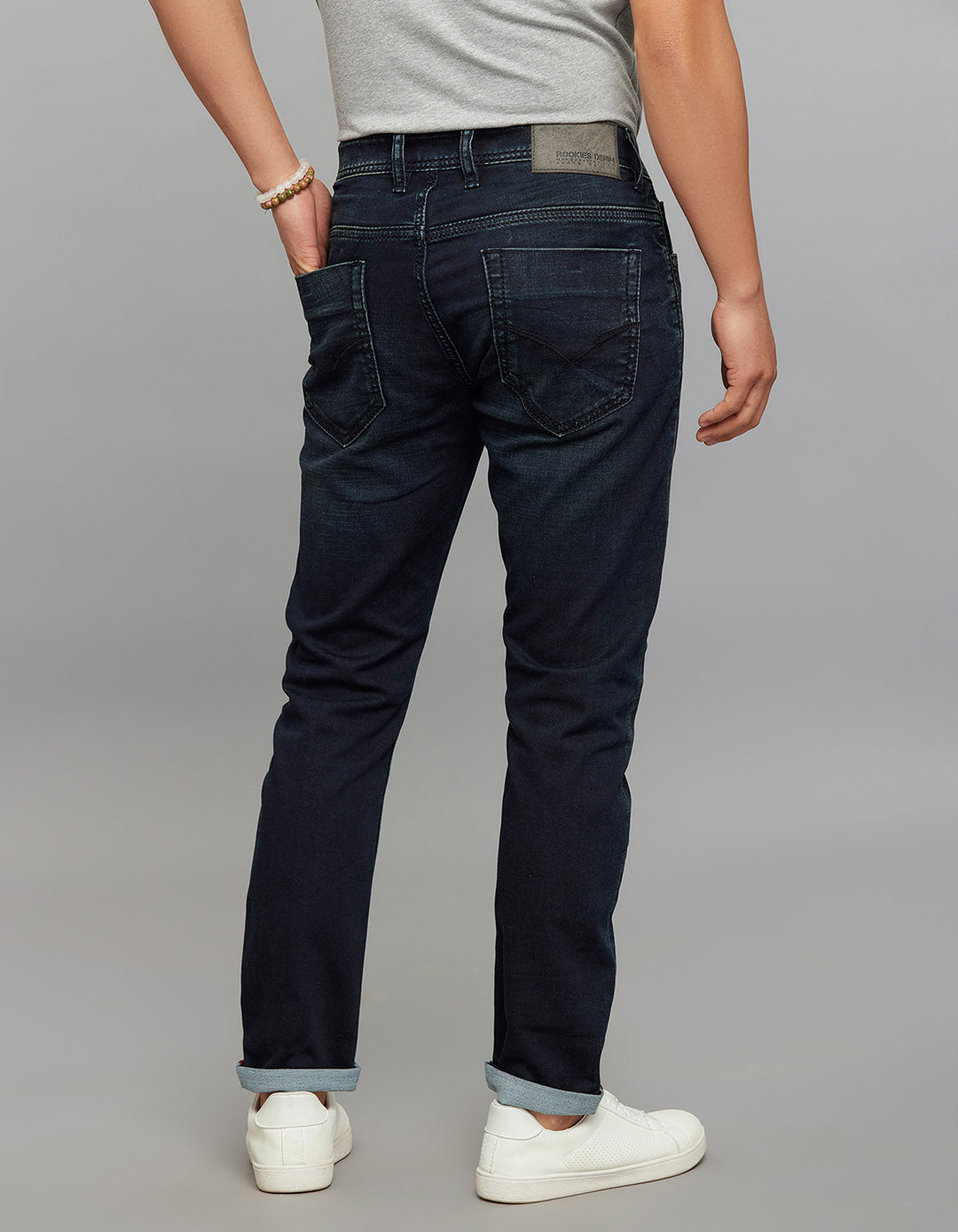 Dark Blue 5 Pocket Low-Rise Ankle Length Knit Stretch Jeans