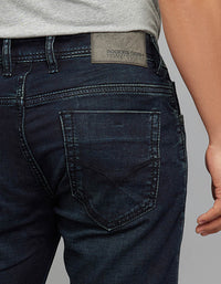 Dark Blue 5 Pocket Low-Rise Ankle Length Knit Stretch Jeans