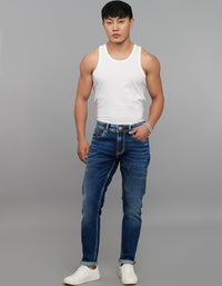 Medium Blue 5 Pocket Low-Rise Tapered Ankle Length Stretch Jeans