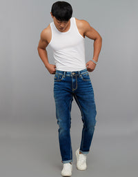Medium Blue 5 Pocket Low-Rise Tapered Ankle Length Stretch Jeans