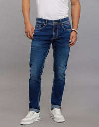 Medium Blue 5 Pocket Low-Rise Tapered Ankle Length Stretch Jeans