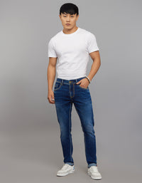 Medium Blue 5 Pocket Low-Rise Tapered Ankle Length Stretch Jeans