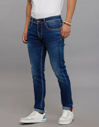 Medium Blue 5 Pocket Low-Rise Tapered Ankle Length Stretch Jeans