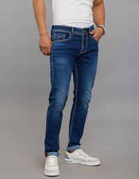 Medium Blue 5 Pocket Low-Rise Tapered Ankle Length Stretch Jeans