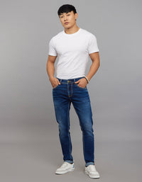 Medium Blue 5 Pocket Low-Rise Tapered Ankle Length Stretch Jeans