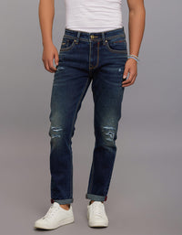 Dark Blue 5 Pocket Low-Rise Tapered Ankle Length Stretch Jeans