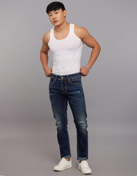 Dark Blue 5 Pocket Low-Rise Tapered Ankle Length Stretch Jeans