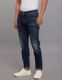 Dark Blue 5 Pocket Low-Rise Tapered Ankle Length Stretch Jeans