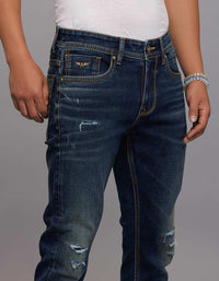 Dark Blue 5 Pocket Low-Rise Tapered Ankle Length Stretch Jeans