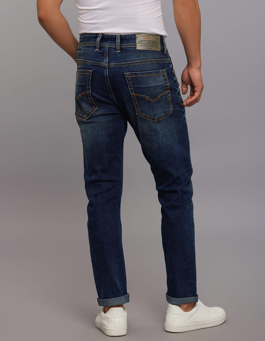 Dark Blue 5 Pocket Low-Rise Tapered Ankle Length Stretch Jeans
