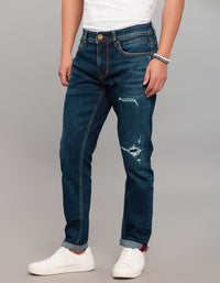 Dark Blue 5 Pocket Low-Rise Tapered Ankle Length Stretch Jeans