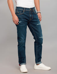 Dark Blue 5 Pocket Low-Rise Tapered Ankle Length Stretch Jeans