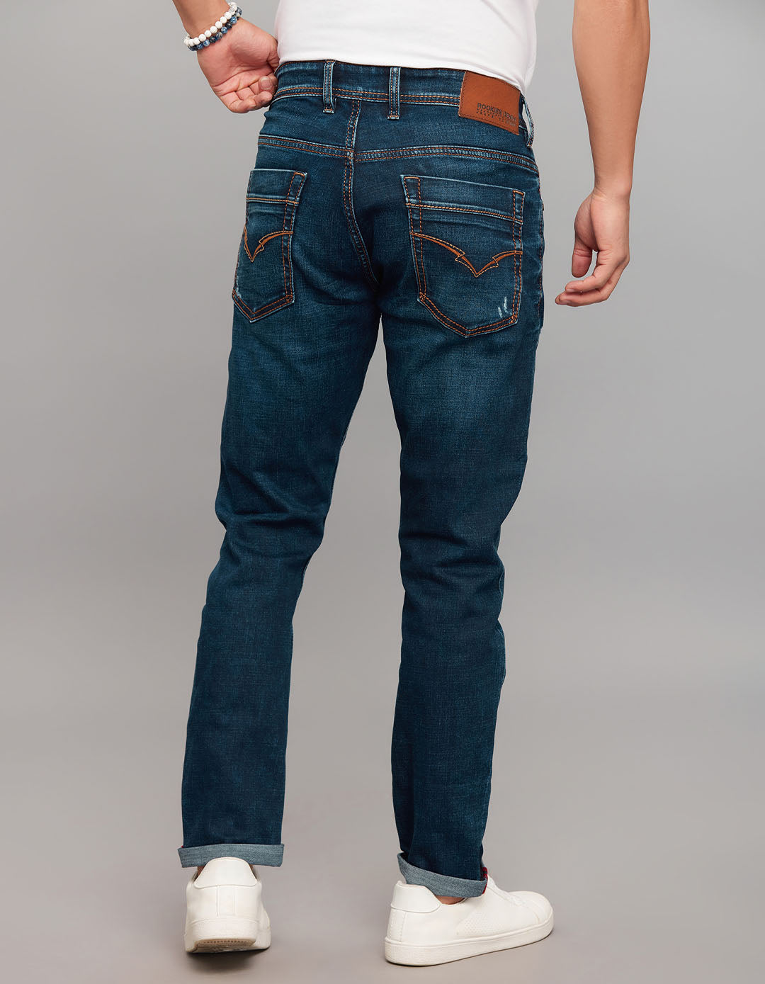 Dark Blue 5 Pocket Low-Rise Tapered Ankle Length Stretch Jeans