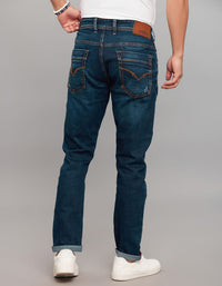 Dark Blue 5 Pocket Low-Rise Tapered Ankle Length Stretch Jeans