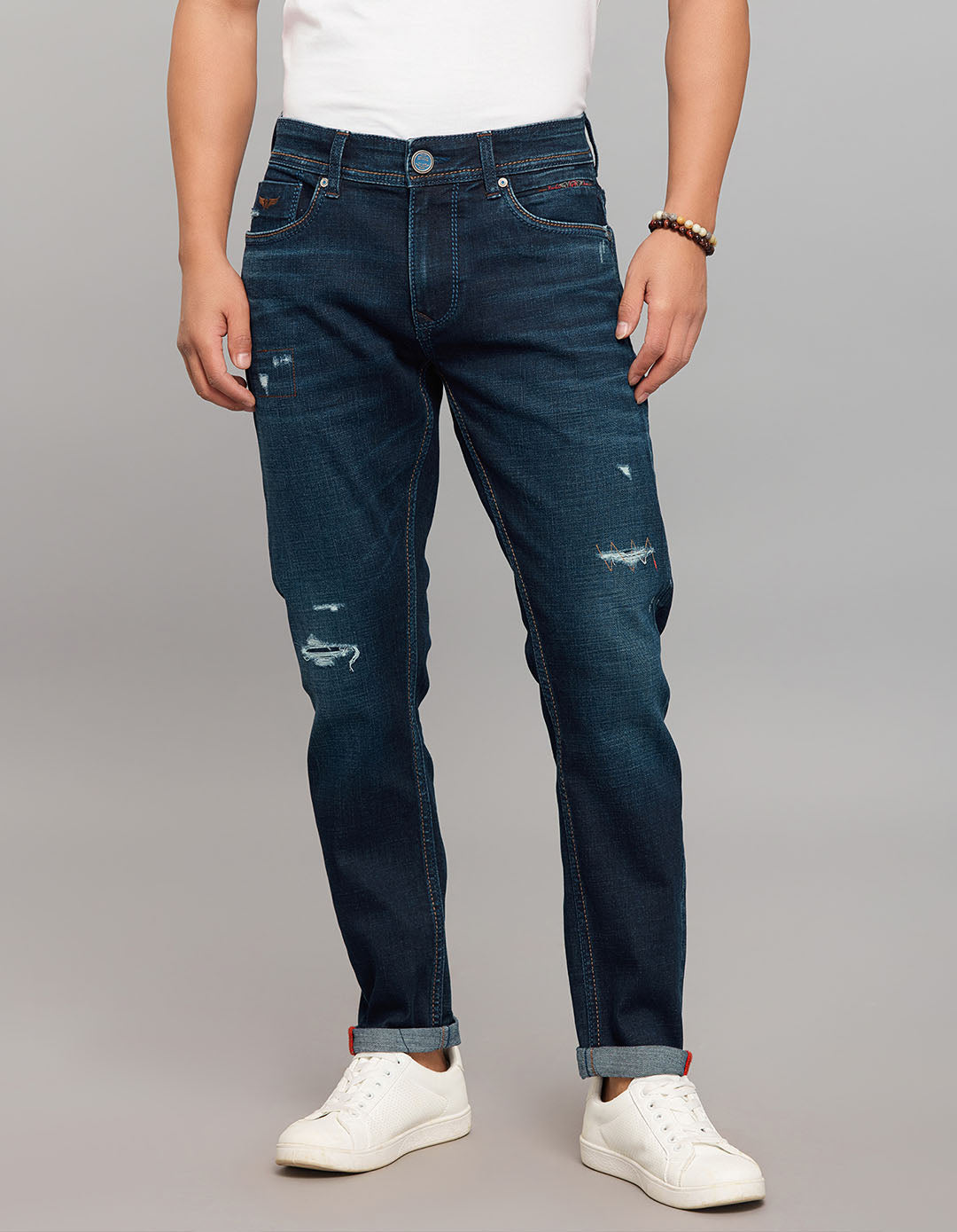 Dark Blue 5 Pocket Low-Rise Ankle Length Stretch Jeans