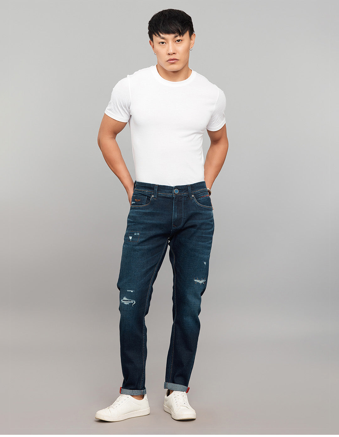 Dark Blue 5 Pocket Low-Rise Ankle Length Stretch Jeans