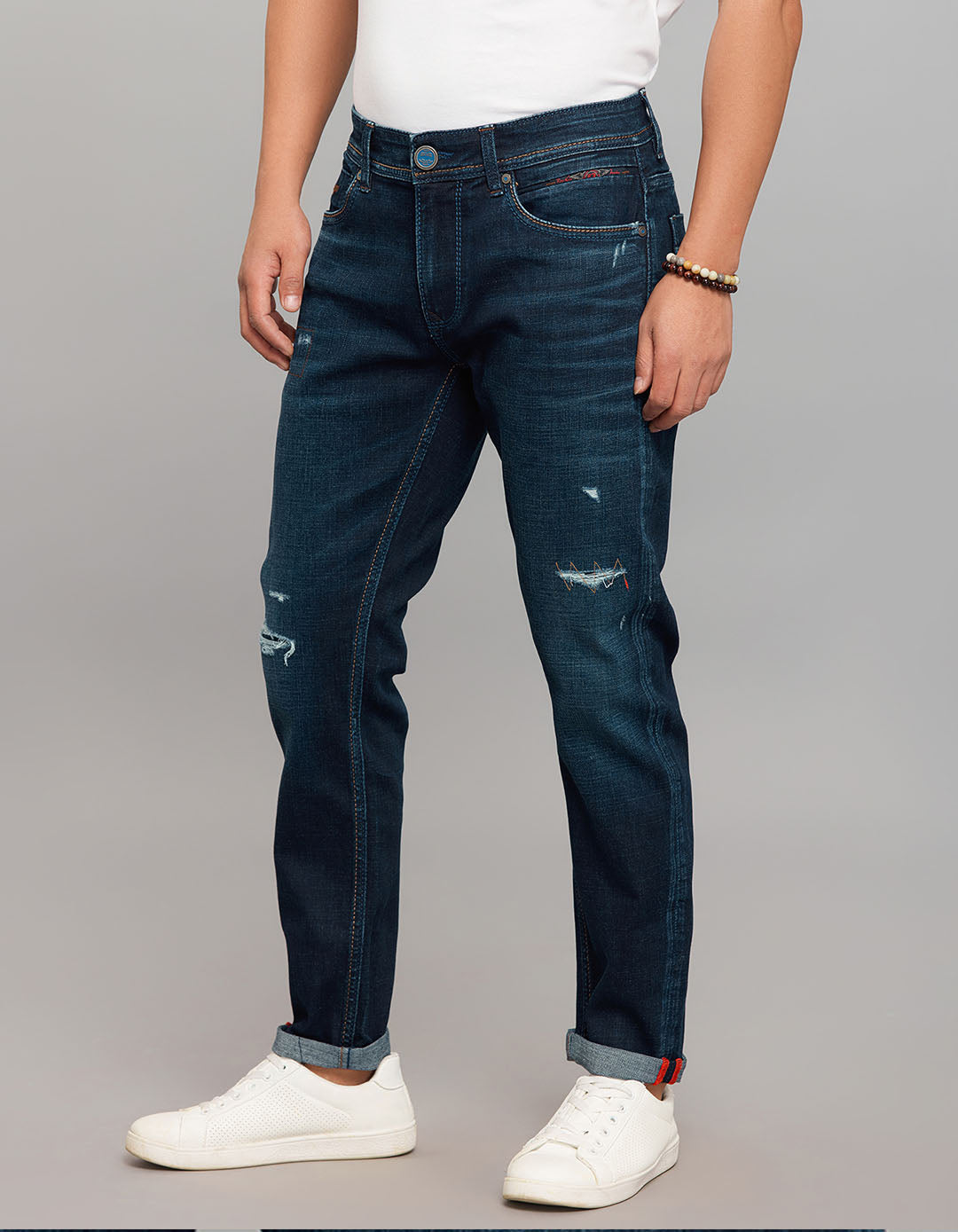 Dark Blue 5 Pocket Low-Rise Ankle Length Stretch Jeans